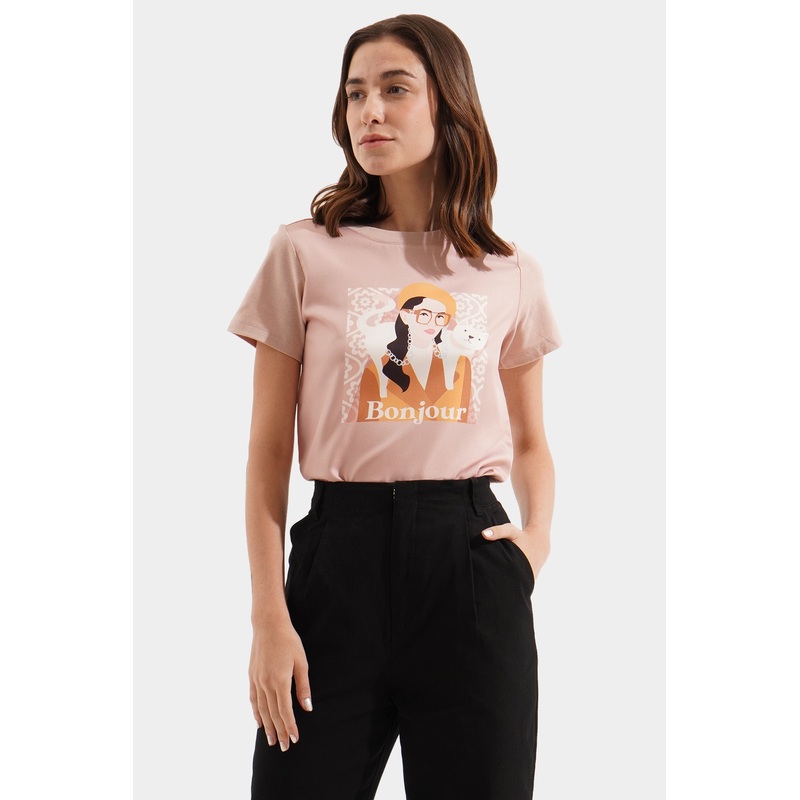 Bonjour Graphic Tee Evening Sand Extra Small