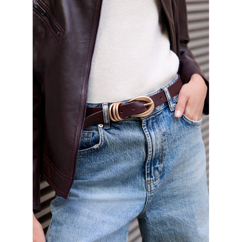 Burgundy Leather Slim Belt S