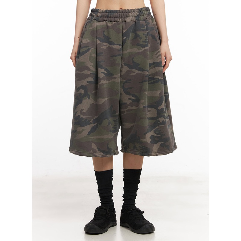 Camo Pintuck Oversize Sweatshorts IY529 Dark beige M/L