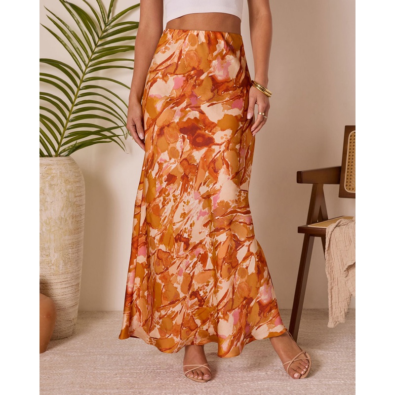 Chasing Sunsets Abstract Maxi Skirt Orange S
