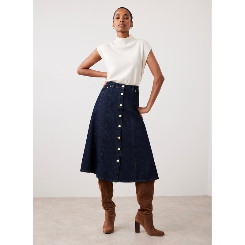 Dark Indigo Denim Midi Skirt 06