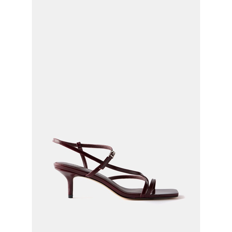 Eli Burgundy Leather Strappy Kitten Heels 3 UK 36 EU