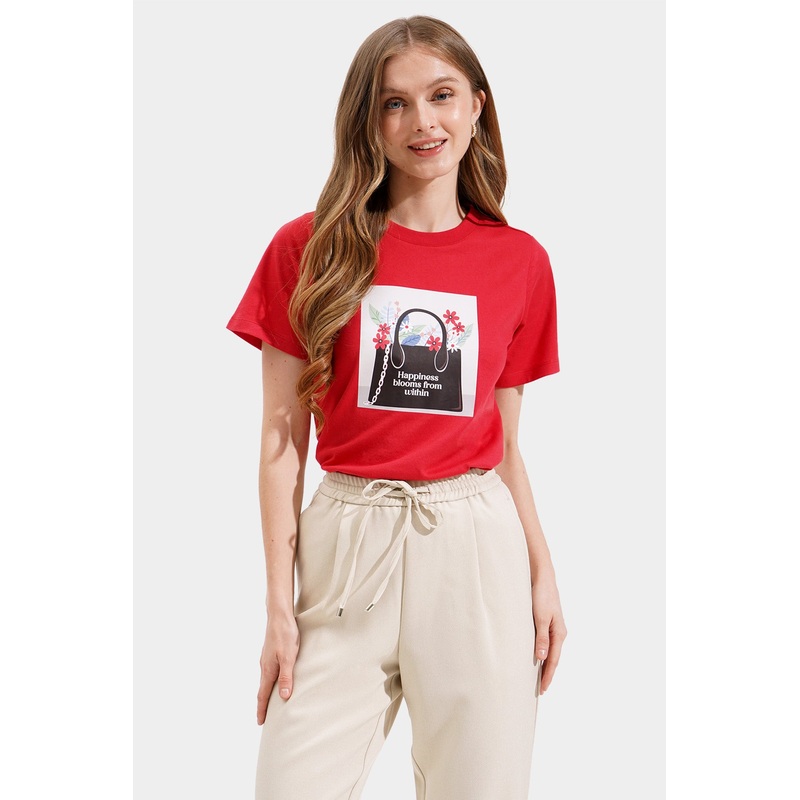 Happiness Blooms From Within Graphic Tee Scarlet Extra Small