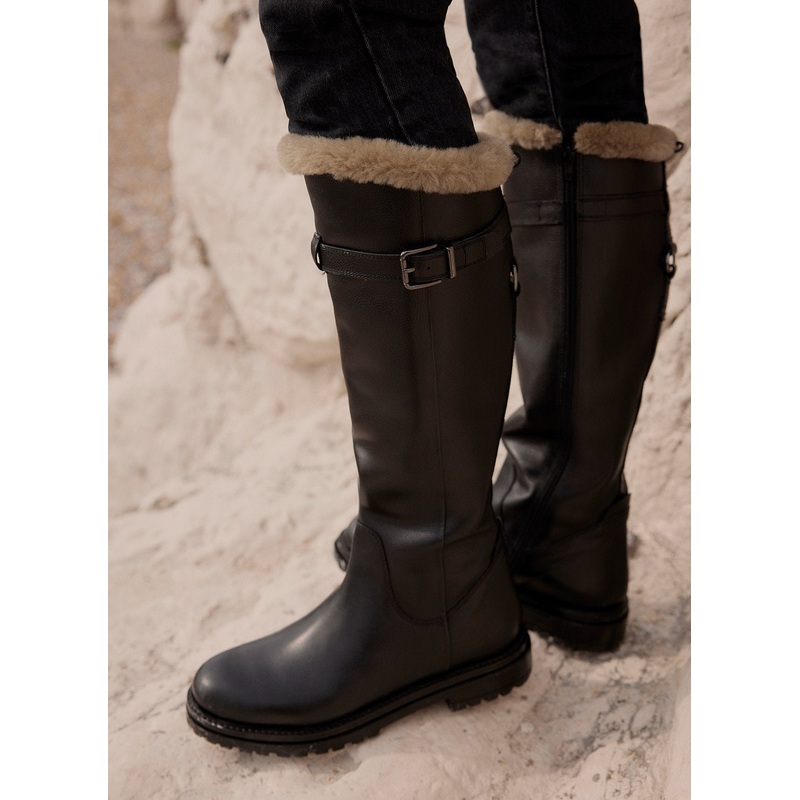 Kara Black Leather Faux Fur Boots 3 UK 36 EU