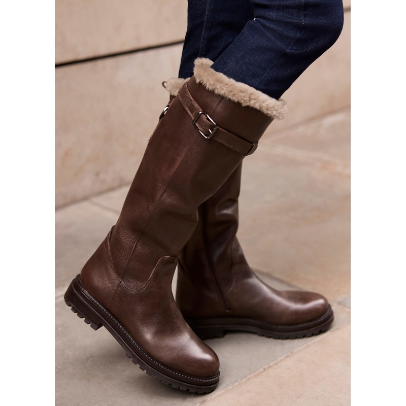 Kara Brown Leather Faux Fur Boots 3 UK 36 EU