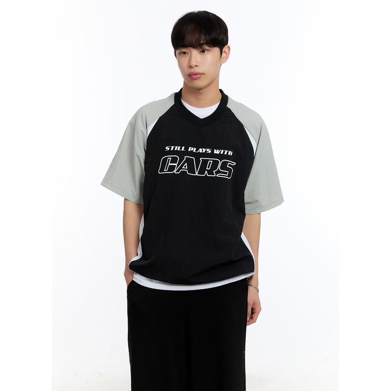 Mens Cars Raglan Windbreaker T-Shirt IY529 Black M/L