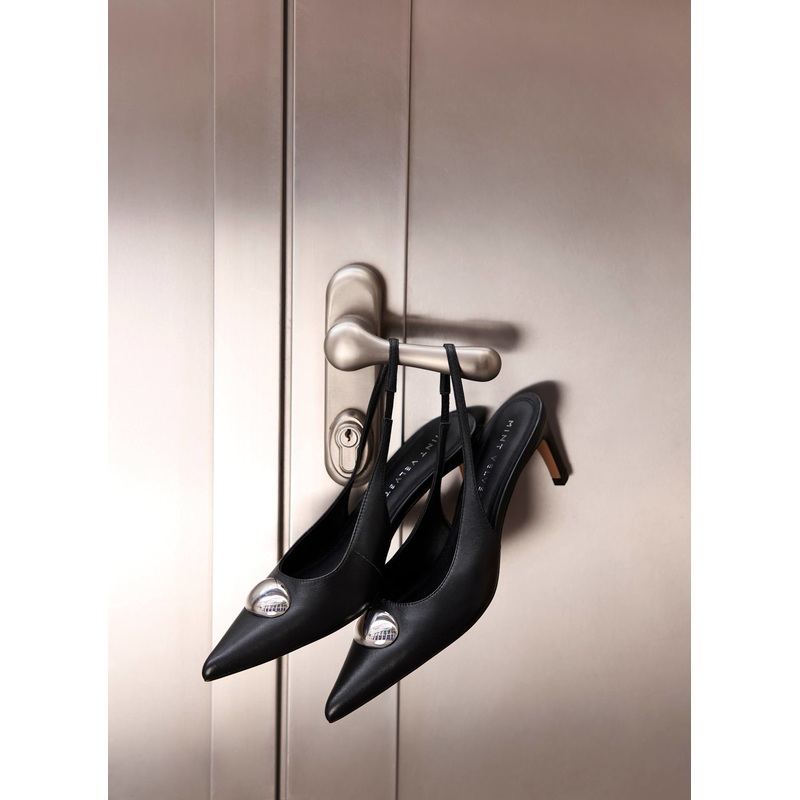 Ren Black Leather Sling Back Heels 3 UK 36 EU