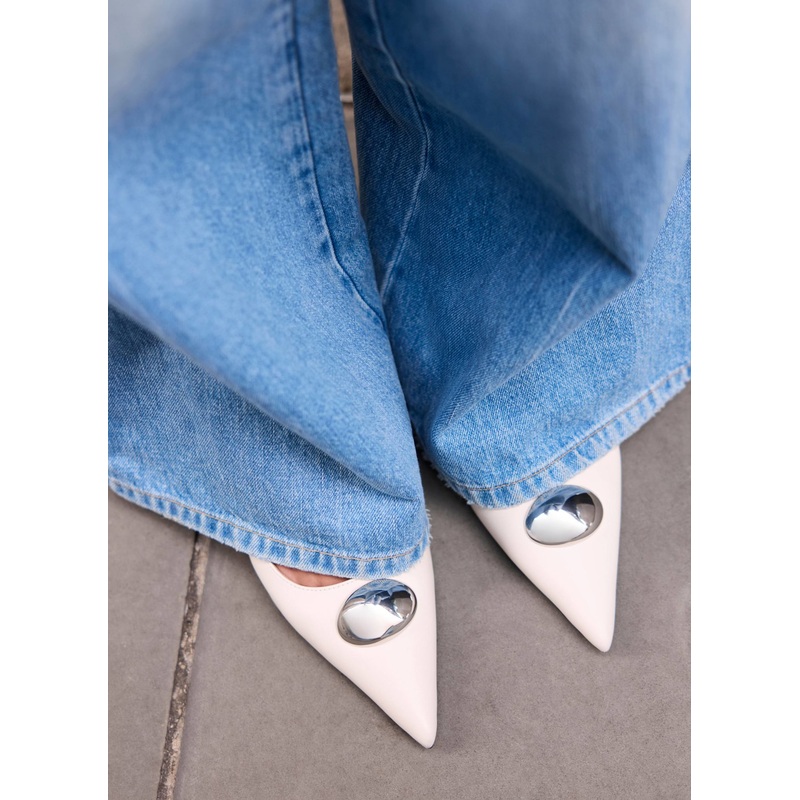 Ren White Leather Sling Back Heels 3 UK 36 EU