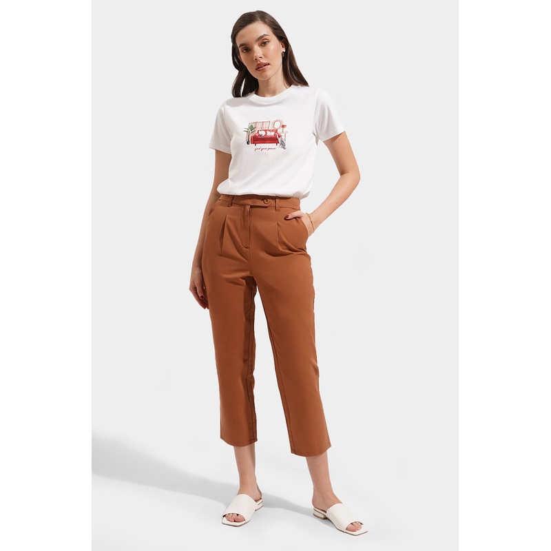 Ankle Length Pull Up Pants Brown Extra Small