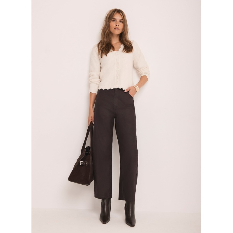 Brown Coated Barrel Leg Jeans Short 06