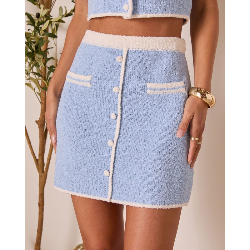 Carlenna Contrast Sweater Mini Skirt Baby Blue XS