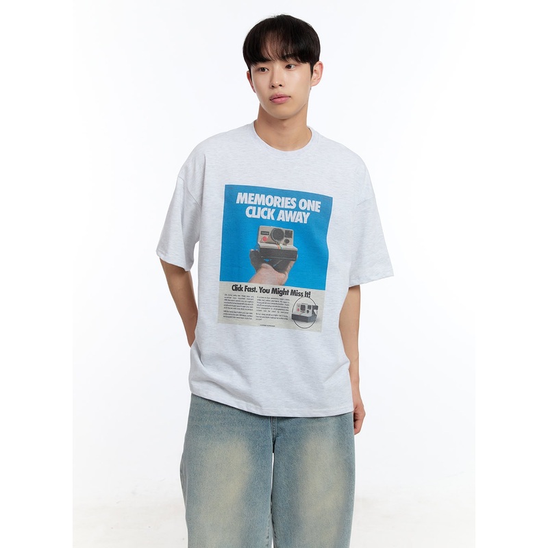 Mens Camera Graphic T-Shirt IY529 Light gray M/L