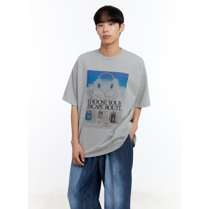 Mens Digital Graphic T-Shirt IY529 Gray M/L