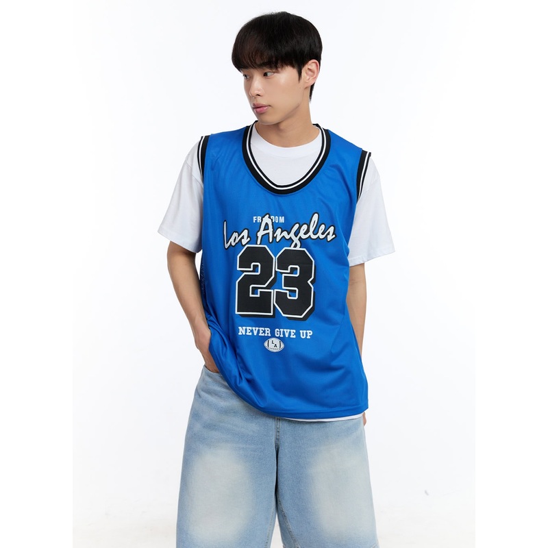 Mens Mesh LA Sleeveless Jersey Tee IY529 Blue M/L