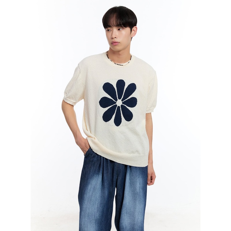 Mens Petal Knit Sweater Top IY529 Light beige M/L