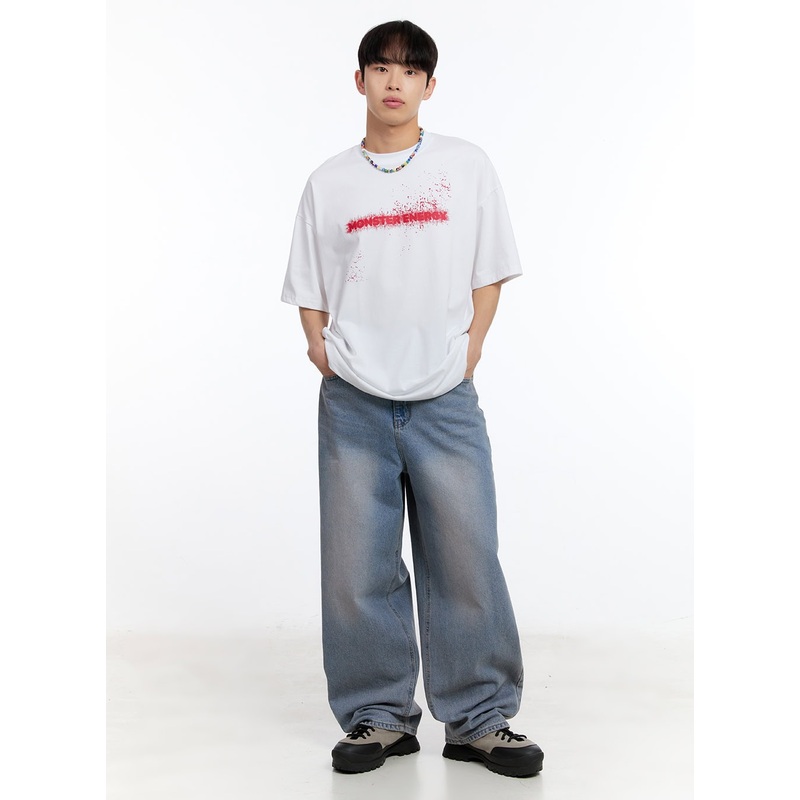 Mens Purple Washed Wide-Leg Jeans IY530 Light purple S