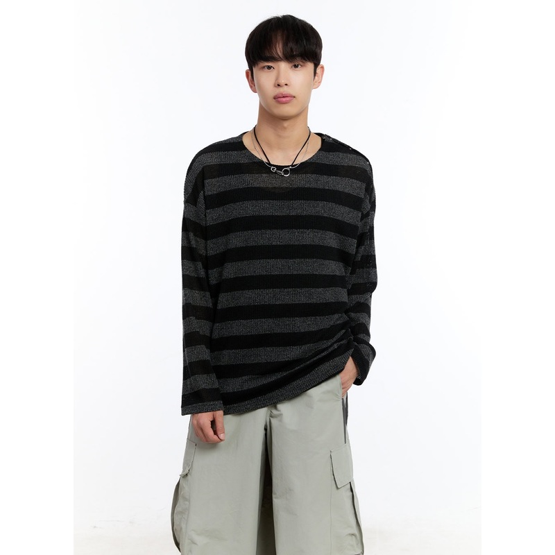 Mens Stripe Buttoned Summer Sweater IY530 Black M/L