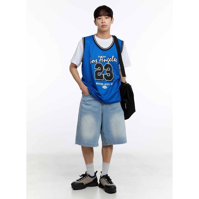 Mens Washed Wide-Leg Jorts IY529 Light blue S