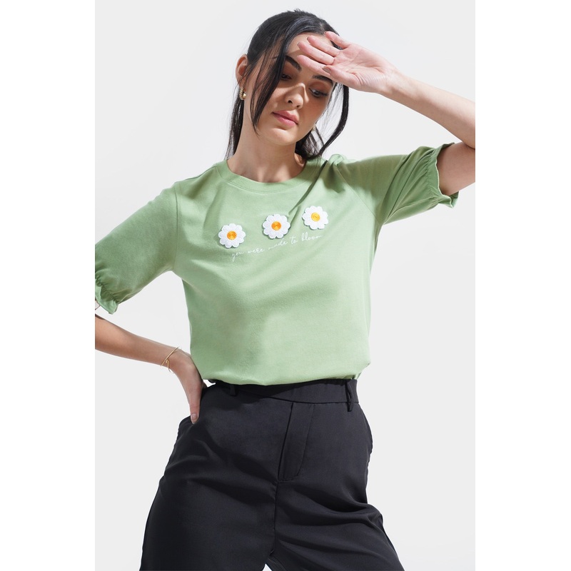You Were Made To Bloom Graphic Tee Grass Green XXS