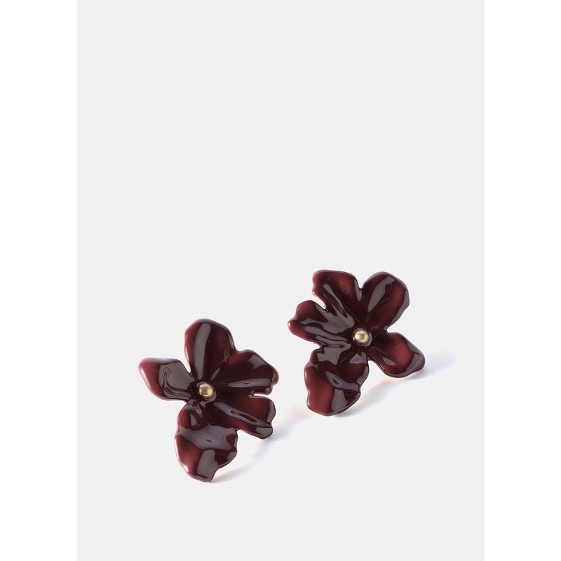 Burgundy Floral Statement Earrings ONE SIZE