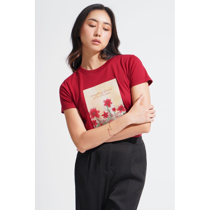 Dear Me: Everything Blooms In Its Own Time Graphic Tee Dark Red Extra Small