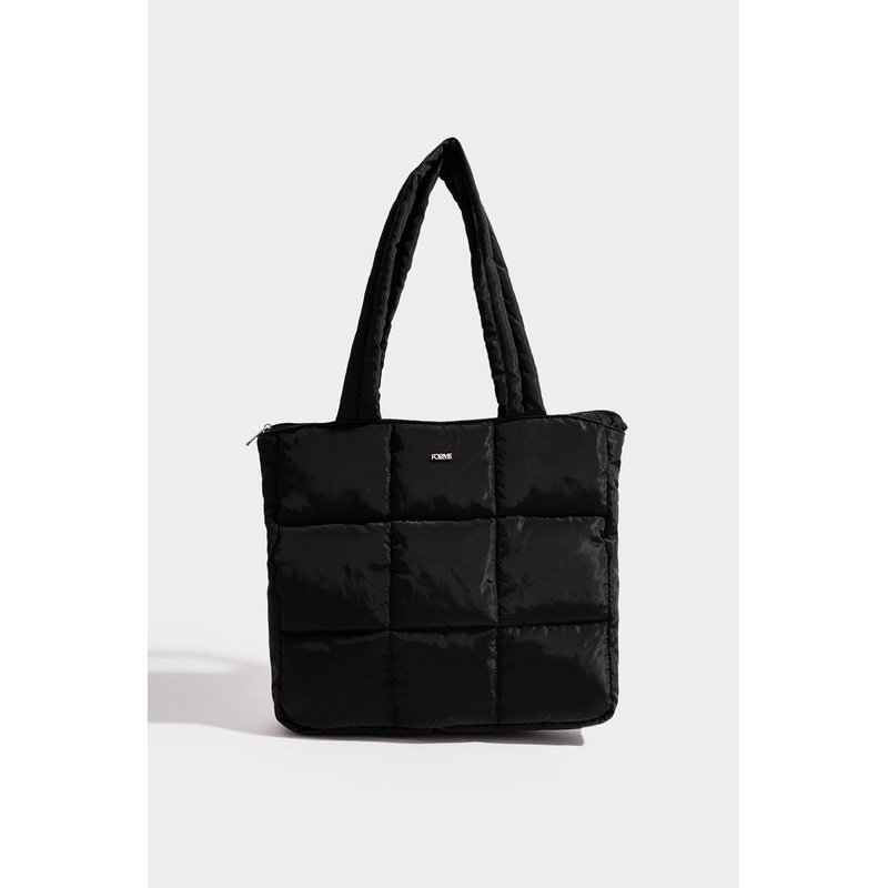 Easy Clean Puffer Tote Bag Black Free Size