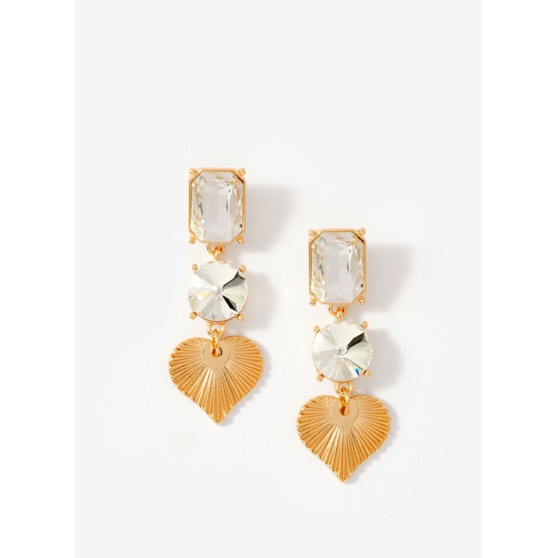 Gold Tone Drop Heart Earrings ONE SIZE