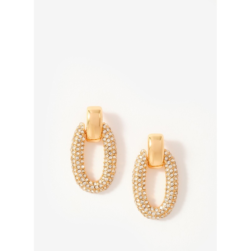 Gold Tone Pave Drop Earrings ONE SIZE