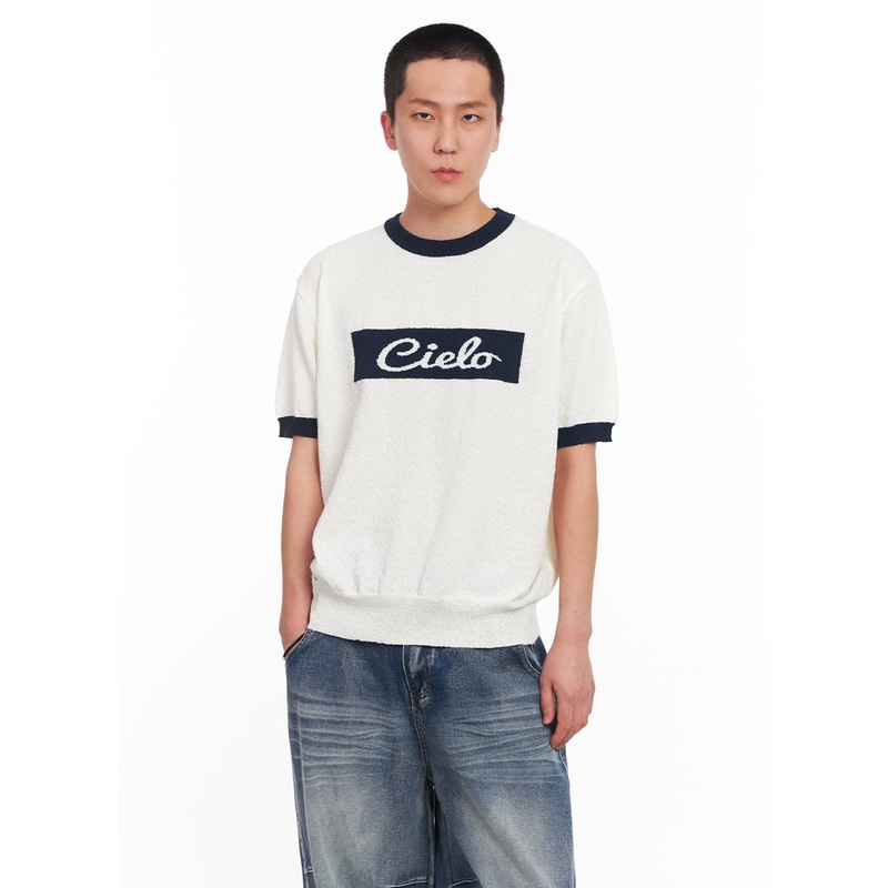 Mens Contrast Knit T-Shirt IU503 White M/L