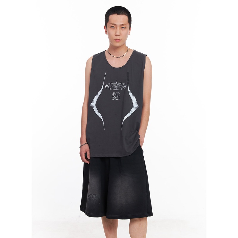 Mens Greed Graphic Sleeveless T-Shirt IU503 Dark gray M/L