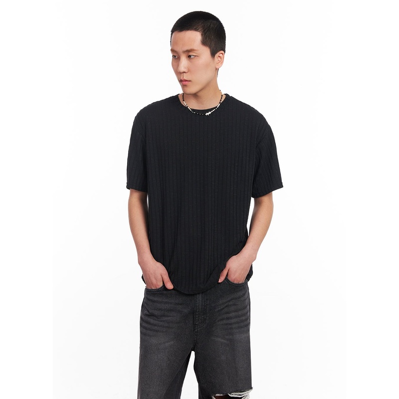 Mens Knit Ribbed T-Shirt IU503 Black M/L
