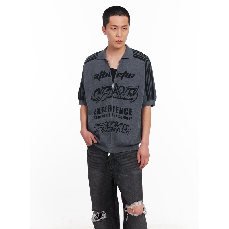 Mens Street Collared Zip-Up Top IU503 Dark gray M/L