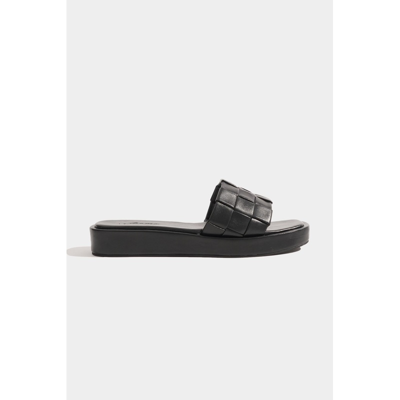 Weaved Strap Square Toe Sandals Black 5