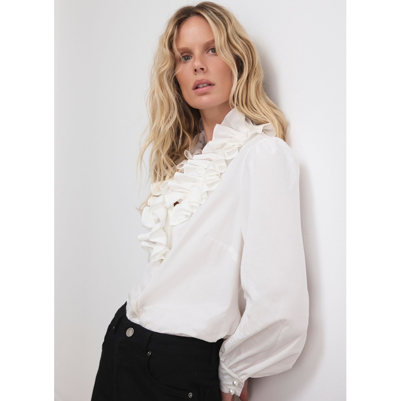 White Ruffle Collar Blouse XS