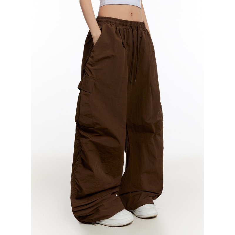 Adjustable Nylon Cargo Pants IU509 Brown M/L