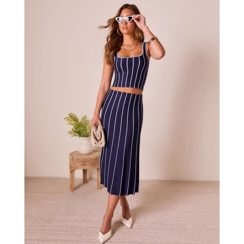 Ashlin Contrast Striped Maxi Skirt Navy XS