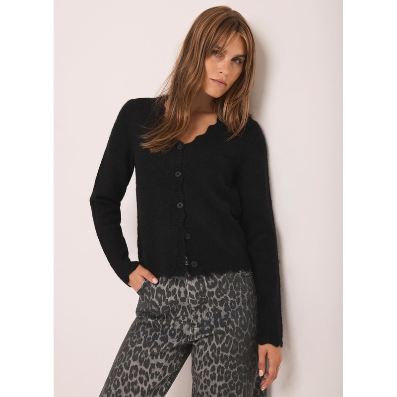 Black Scallop Trim Cardigan XS