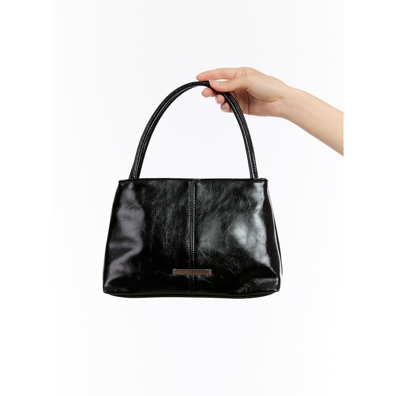 Faux Leather Square Shoulder Bag IU509 Black One Size