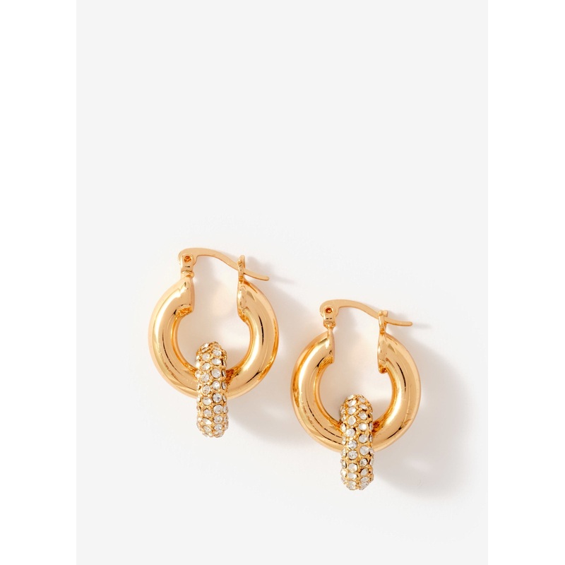 Gold Tone Pave Hoop Earrings ONE SIZE
