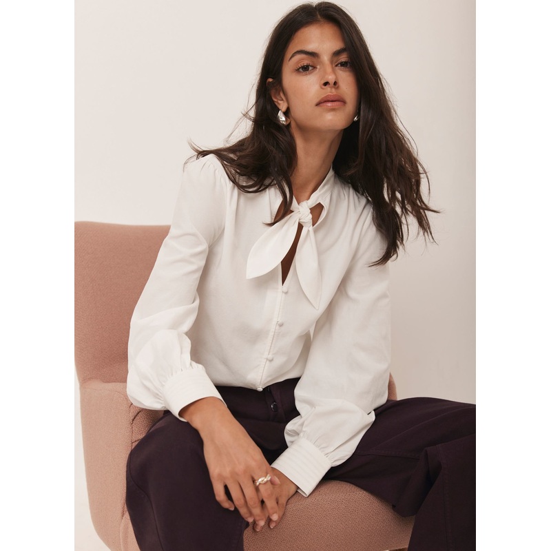 White Bow Detail Cotton Shirt XS