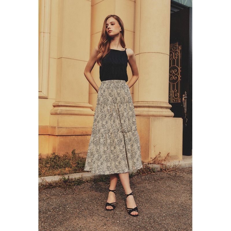 All Over Print Tiered Skirt Off White Extra Small