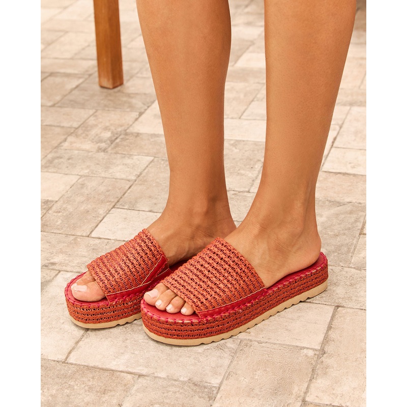 Ashlen Raffia Platform Sandals Burnt Red 6