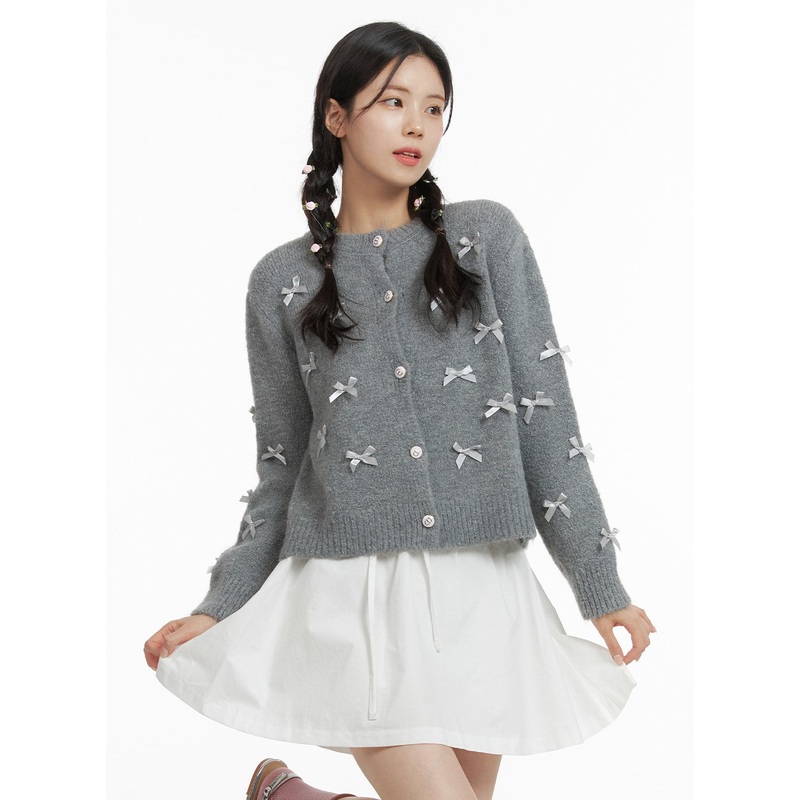 Balletcore Ribbon Button Up Sweater OJ418 Gray S/M