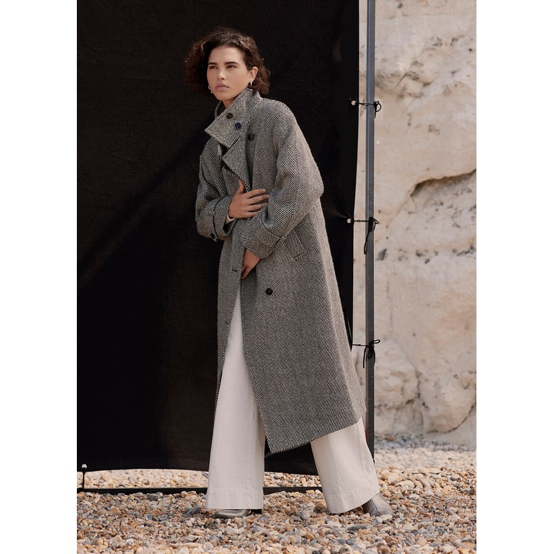 Black Textured Funnel Neck Coat XS