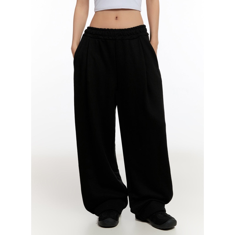 Pintuck Wide-Leg Sweatpants IU509 Black S
