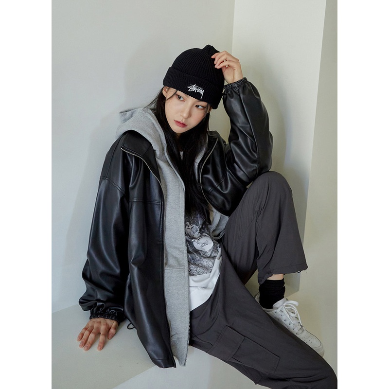 Relaxed Fit Faux Leather Jacket J24 Black M/L