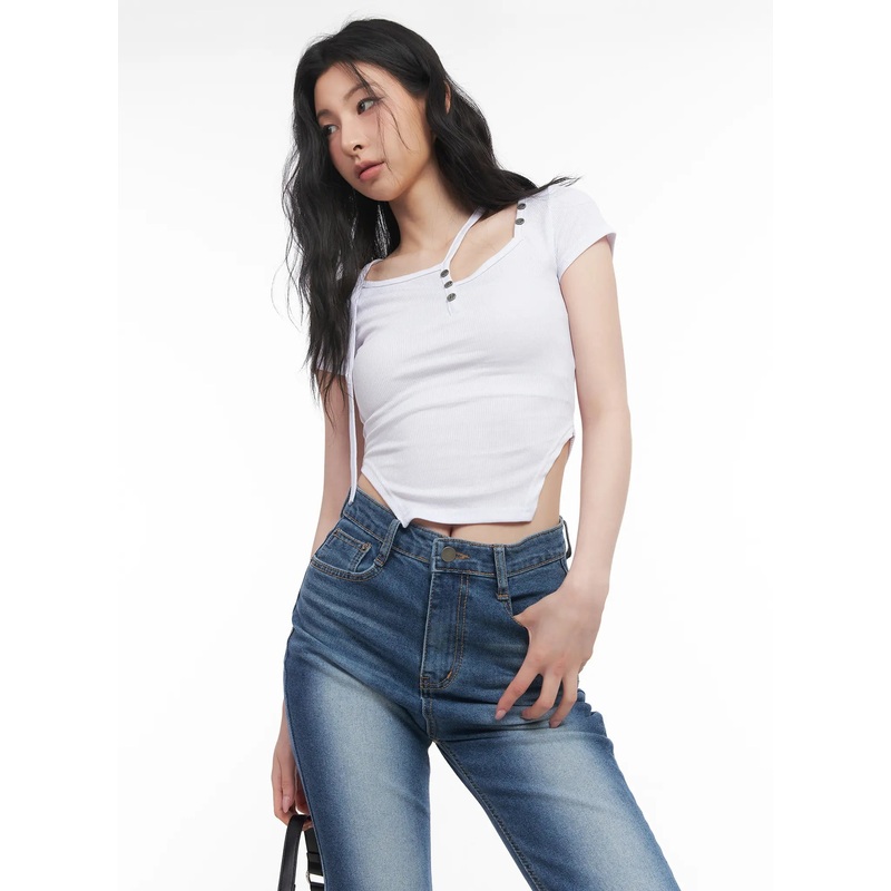 Asymmetric Cut-Out Slim-Fit Top CU511 White S/M