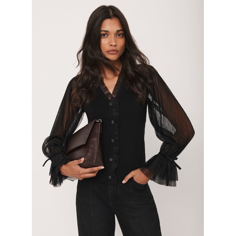 Black Tulle Sleeve Cardigan XS