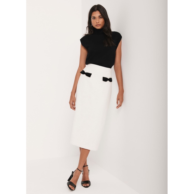 Cream Boucle Bow Midi Skirt 06