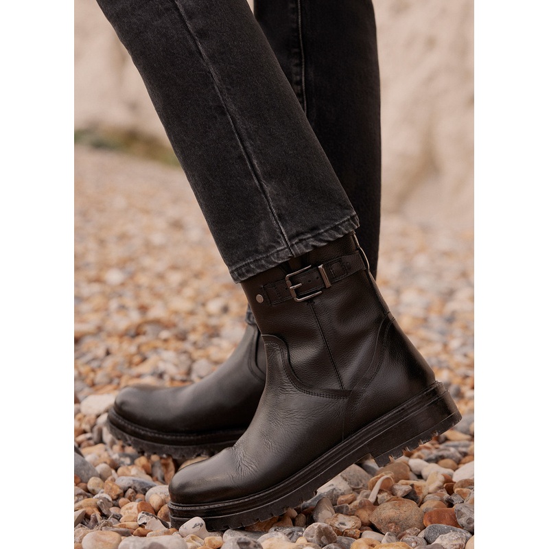 Gia Black Leather Ankle Biker Boots 3 UK 36 EU